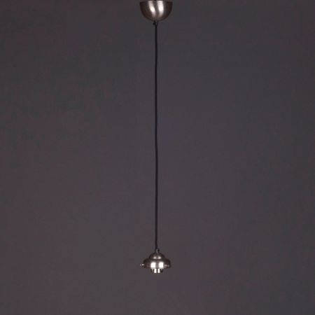Pendelleuchte High Button Armatur Vintage Schnür Gerundet in Nickel Matt
