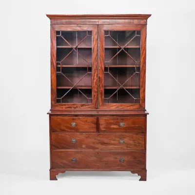 Original Antiker Mahagoni Bücherschrank, Bookcase On Chest, Vitrinenschrank Massivholz, England - Sofort lieferbar