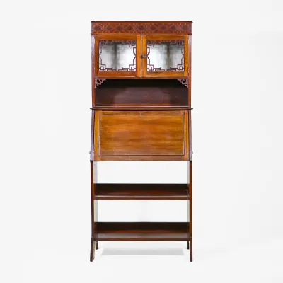 Antiker Chinese Chippendale Revival Aufsatz-Sekretär aus England (ca. 1890–1910)