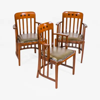 Armchair / Bürostuhl aus Mahagoni mit Leder, oliv