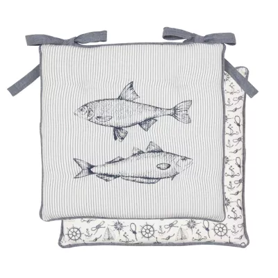 Clayre & Eef Boat and Fish Stuhlkissen Kissen Wendemuster MIT INLETT ca. 40 x 40 cm