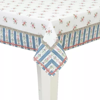 Clayre & Eef Tischdecke mit Blumenmuster blau weiß 100*100cm
