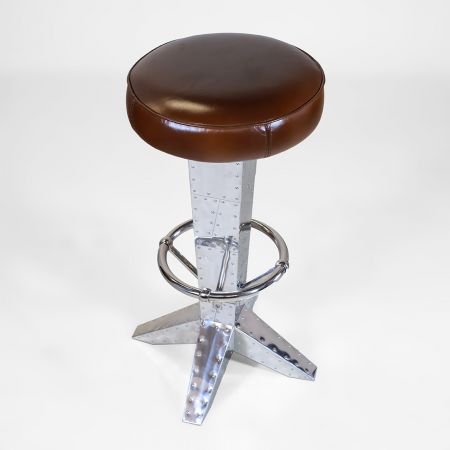 Art Déco "D. Clipper" Barhocker Tabacco Braun, Aluminium Barhocker, glänzender Barhocker, Flugzeug Optik Glanz