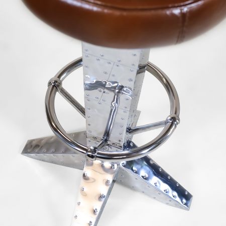 Art Déco "D. Clipper" Barhocker Tabacco Braun, Aluminium Barhocker, glänzender Barhocker, Flugzeug Optik Glanz