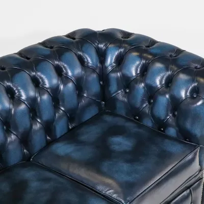 Original Chesterfield 2-Sitzer Ledersofa in Blau "London Classic" – Vintage Look & Handarbeit aus England - schnelle Lieferung