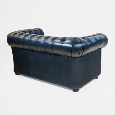 Original Chesterfield 2-Sitzer Ledersofa in Blau "London Classic" – Vintage Look & Handarbeit aus England - schnelle Lieferung