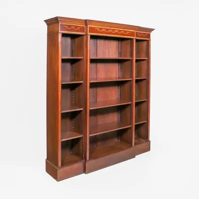 Klassisches Breakfront Open Bookcase in Mahagoni, traumhafte Intarsien