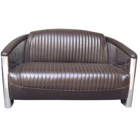 "D. Clipper" Clubsofa Alu 2 Sitzer Leder Braun 