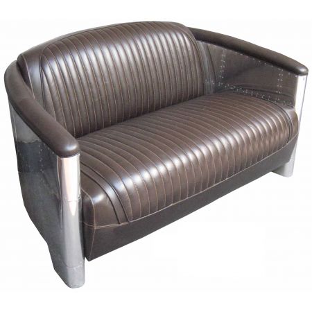 "D. Clipper" Clubsofa Alu 2 Sitzer Leder Braun