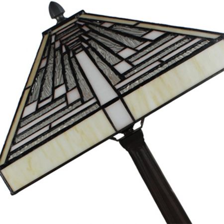 Clayre & Eef Tiffany Tischlampe mit beigen Glas, quadratische Schreibtischlampe