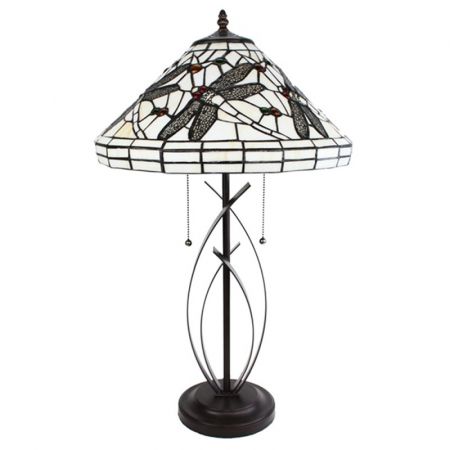 Clayre & Eef Tiffany Tischlampe "Dragon-Fly" beiges Glas, Schreibtischlampe