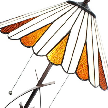 Clayre & Eef Tiffany Tischlampe Ø 41x69 cm Beige Braun Glas Rund Schreibtischlampe Tiffany