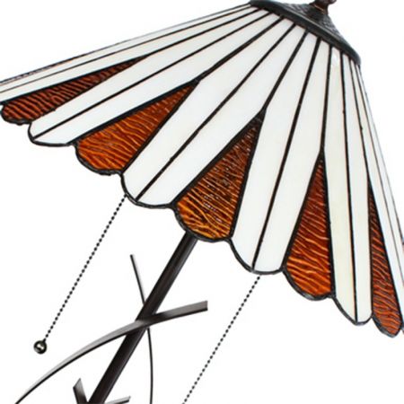 Clayre & Eef Tiffany Tischlampe Ø 41x69 cm Beige Braun Glas Rund Schreibtischlampe Tiffany