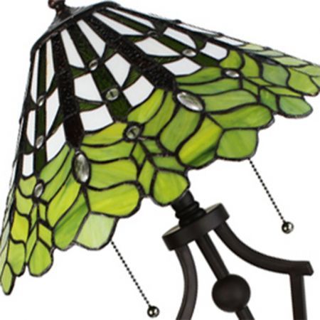 Clayre & Eef Tiffany Tischlampe Ø 41x62 cm Grün Weiß Glas Rund Schreibtischlampe Tiffany