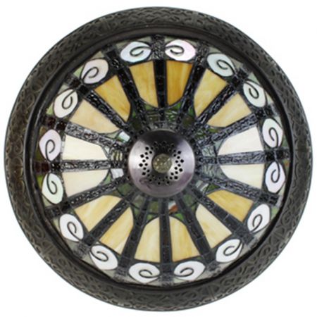 Clayre & Eef Tiffany Deckenleuchte Ø 38x20 cm  Beige Grün Glas Kunststoff Rund Deckenlampe