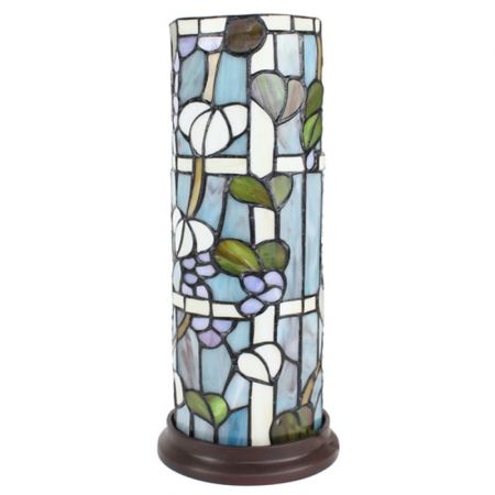 Clayre & Eef Tiffany Tischlampe Ø 15x36 cm  Blau Rot Glas Kunststoff Rund Schreibtischlampe Tiffany Tiffany Lampe