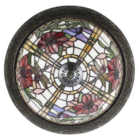 Clayre & Eef Tiffany Deckenleuchte Ø 38x20 cm  Beige Rot Kunststoff Glas Rund Deckenlampe