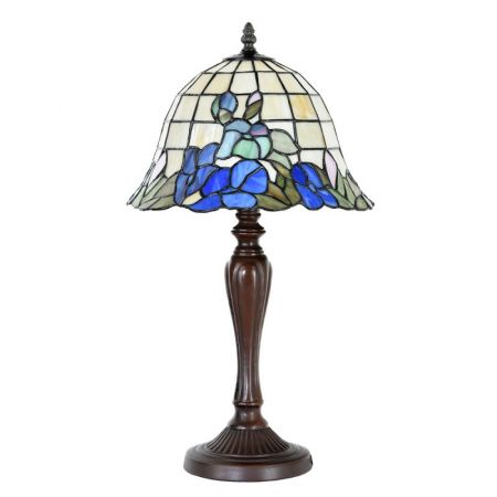 Clayre & Eef Tiffany Tischlampe Ø 29x53 cm  Blau Beige Glas Kunststoff Blumen Rund Schreibtischlampe Tiffany