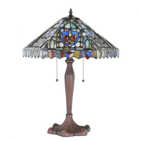 Clayre & Eef Tiffany Tischlampe Ø 47x60 cm  Beige Blau Glas Kunststoff Rund Schreibtischlampe Tiffany