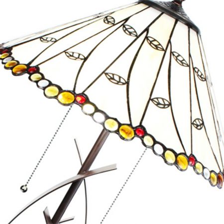 Clayre & Eef Tiffany Tischlampe Ø 41x68 cm Beige Glas Kunststoff Rund Schreibtischlampe Tiffany Tiffany Lampe