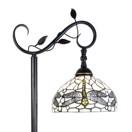 Clayre & Eef Tiffany Stehlampe 152 cm Braun Weiß Kunststoff Glas Rund Stehender Lampe Glasmalerei