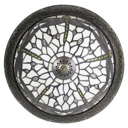 Clayre & Eef Tiffany Deckenleuchte Ø 38 cm Braun Weiß Kunststoff Glas Rund Deckenlampe