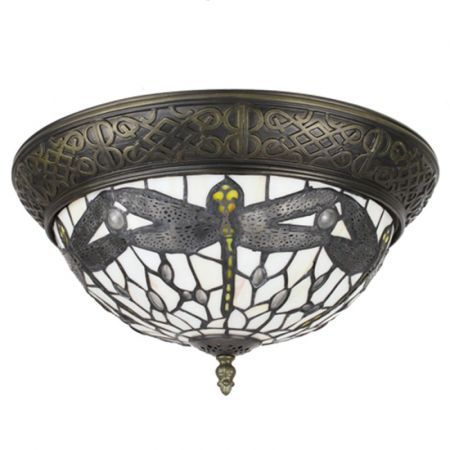 Clayre & Eef Tiffany Deckenleuchte Ø 38 cm Braun Weiß Kunststoff Glas Rund Deckenlampe