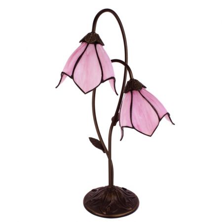 Clayre & Eef Tiffany Tischlampe 35x18x61 cm  Braun Rosa Kunststoff Glas Schreibtischlampe Tiffany