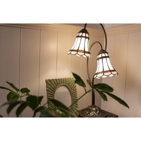 Clayre & Eef Tiffany Tischlampe 61 cm Braun Weiß Kunststoff Glas Schreibtischlampe Tiffany