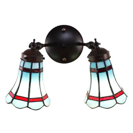 Clayre & Eef Tiffany Wandlampe 30x23x23 cm Blau Rot Glas Metall Wandleuchte Stimmungslampe