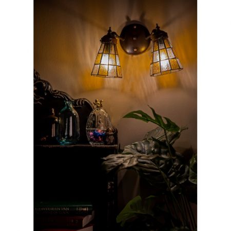 Clayre & Eef Tiffany Wandlampe 30x23x23 cm Glas Metall Rund Wandleuchte Stimmungslampe