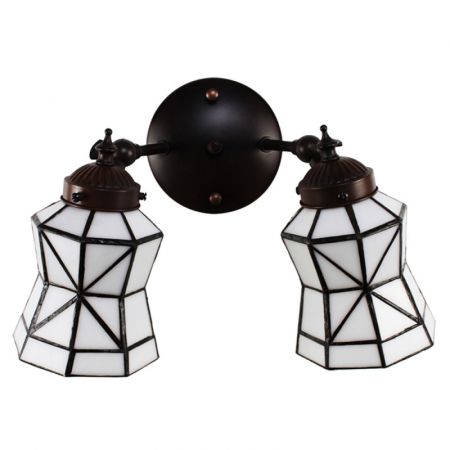 Clayre & Eef Tiffany Wandlampe 30x23x23 cm  Weiß Braun Glas Metall Wandleuchte Stimmungslampe