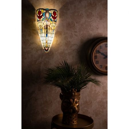Clayre & Eef Tiffany Wandlampe 26x15x52 cm  Blau Glas Wandleuchte Stimmungslampe