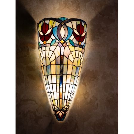 Clayre & Eef Tiffany Wandlampe 26x15x52 cm  Blau Glas Wandleuchte Stimmungslampe