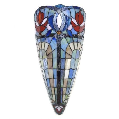 Clayre & Eef Tiffany Wandlampe 26x15x52 cm  Blau Glas Wandleuchte Stimmungslampe