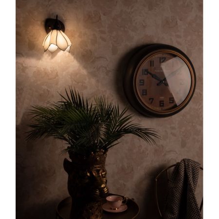 Clayre & Eef Tiffany Wandlampe 23x17x19 cm  Weiß Braun Glas Metall Wandleuchte Stimmungslampe