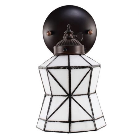 Clayre & Eef Tiffany Wandlampe 17x12x23 cm  Weiß Braun Glas Metall Asymmetrisch Wandleuchte Stimmungslampe