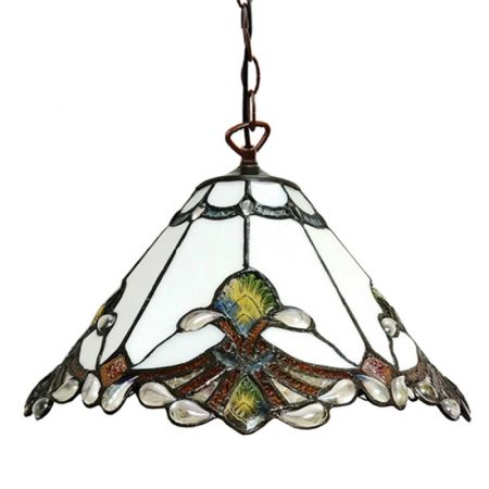 Clayre & Eef Hängelampe Tiffany Ø 31x107 cm  Beige Braun Glas Metall Hängelampe Esszimmer