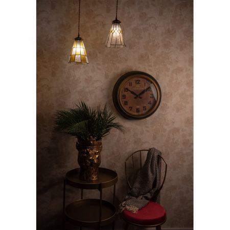 Clayre & Eef Hängelampe Tiffany Ø 15x115 cm  Gelb Braun Glas Metall Hängelampe Esszimmer