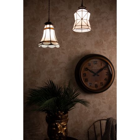 Clayre & Eef Hängelampe Tiffany Ø 15x115 cm  Weiß Braun Glas Metall Hängelampe Esszimmer