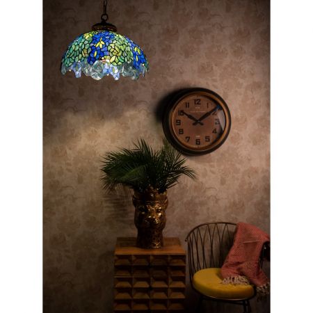 Clayre & Eef Hängelampe Tiffany Ø 45x126 cm  Blau Grün Glas Metall Hängelampe Esszimmer