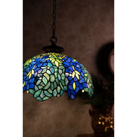 Clayre & Eef Hängelampe Tiffany Ø 45x126 cm  Blau Grün Glas Metall Hängelampe Esszimmer