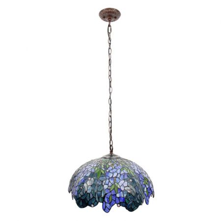 Clayre & Eef Hängelampe Tiffany Ø 45x126 cm  Blau Grün Glas Metall Hängelampe Esszimmer