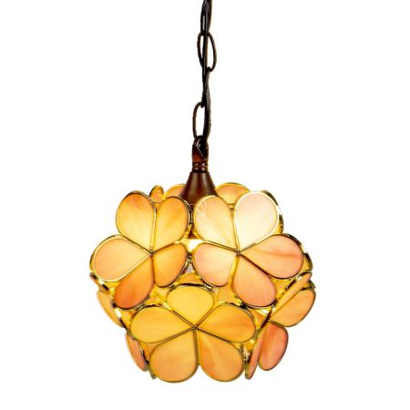 Clayre & Eef Hängelampe Tiffany 21x21x17/90 cm  Rosa Gelb Glas Blumen Hängelampe Esszimmer