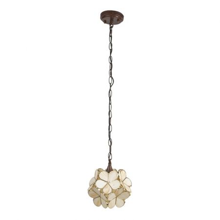 Clayre & Eef Hängelampe Tiffany 21x21x17/90 cm  Beige Glas Blumen Hängelampe Esszimmer