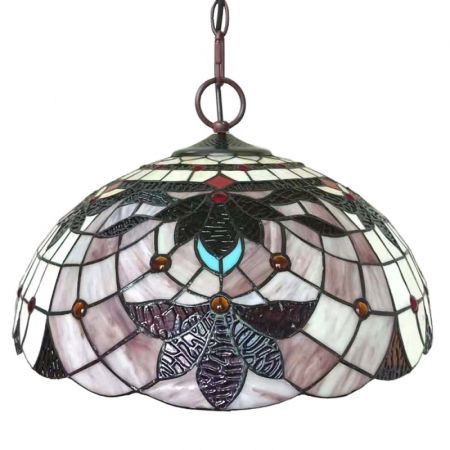 Clayre & Eef Hängelampe Tiffany Ø 45x23 cm  Beige Metall Glas Blumen Hängelampe Esszimmer