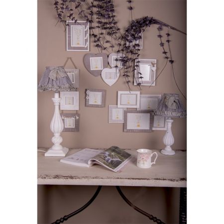 Clayre & Eef Lampenschirm Ø 25x16 cm Grau Weiß Baumwolle Synthetisch