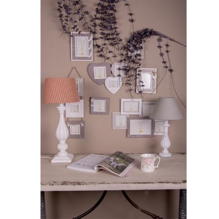 Clayre & Eef Lampenschirm Ø 23x15 cm Grau Weiß Baumwolle Synthetisch