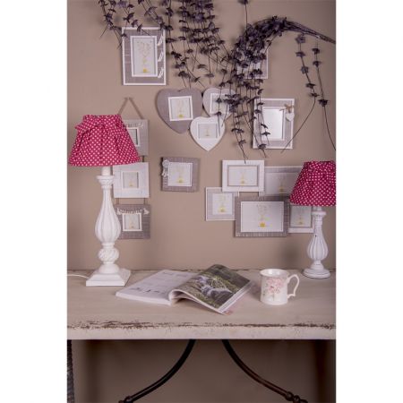 Clayre & Eef Lampenschirm Ø 22x14 cm Rot Weiß Baumwolle