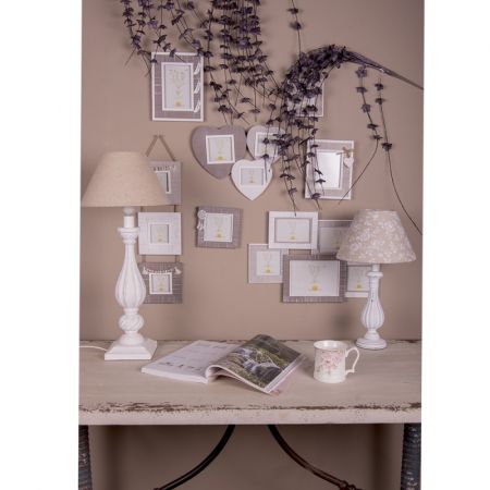 Clayre & Eef Lampenschirm Ø 23x15 cm Beige Weiß Baumwolle